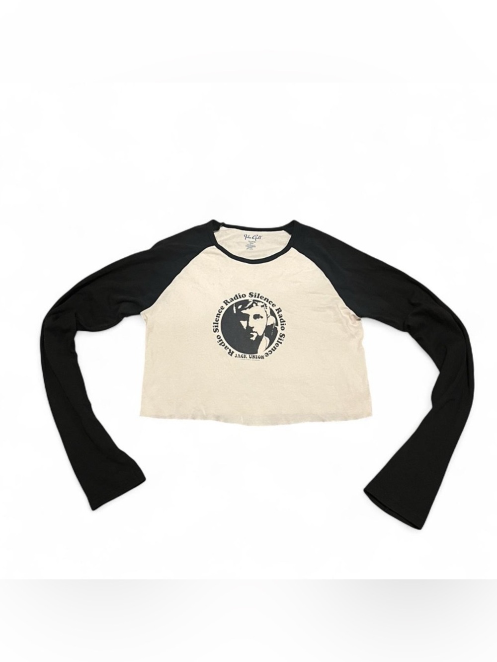 Brandy Melville Black & Cream Raglan Cropped Long Sleeve Top